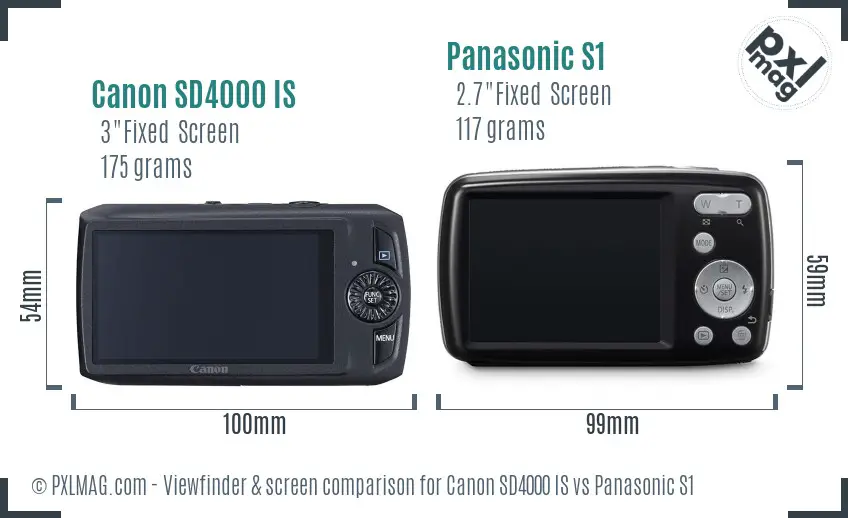 Canon SD4000 IS vs Panasonic S1 Screen and Viewfinder comparison