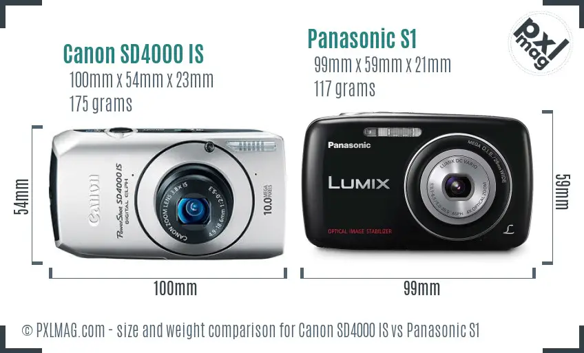 Canon SD4000 IS vs Panasonic S1 size comparison