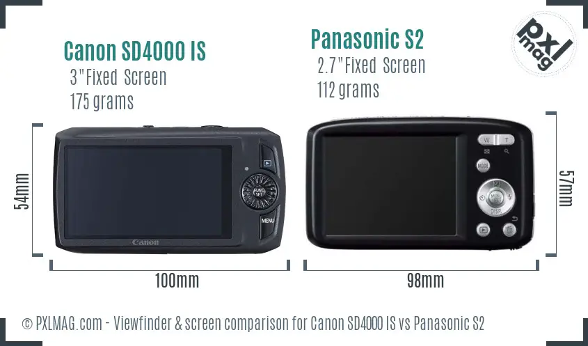 Canon SD4000 IS vs Panasonic S2 Screen and Viewfinder comparison