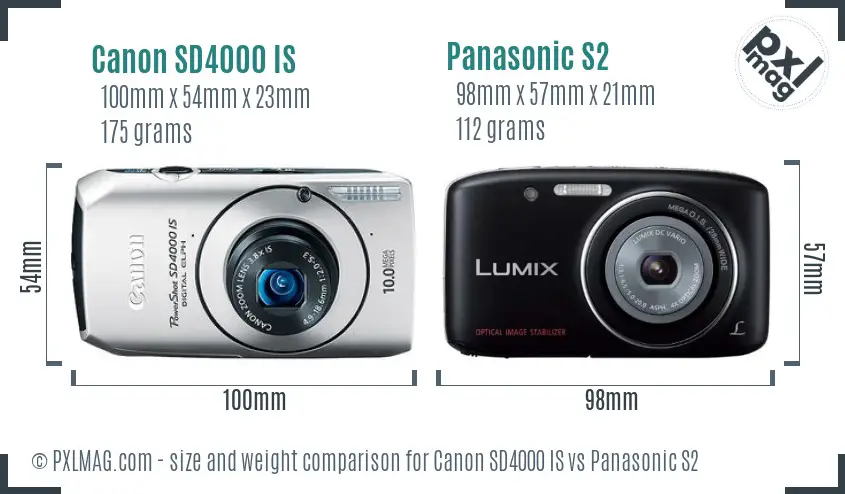 Canon SD4000 IS vs Panasonic S2 size comparison