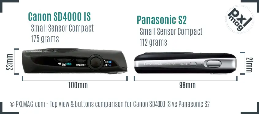 Canon SD4000 IS vs Panasonic S2 top view buttons comparison