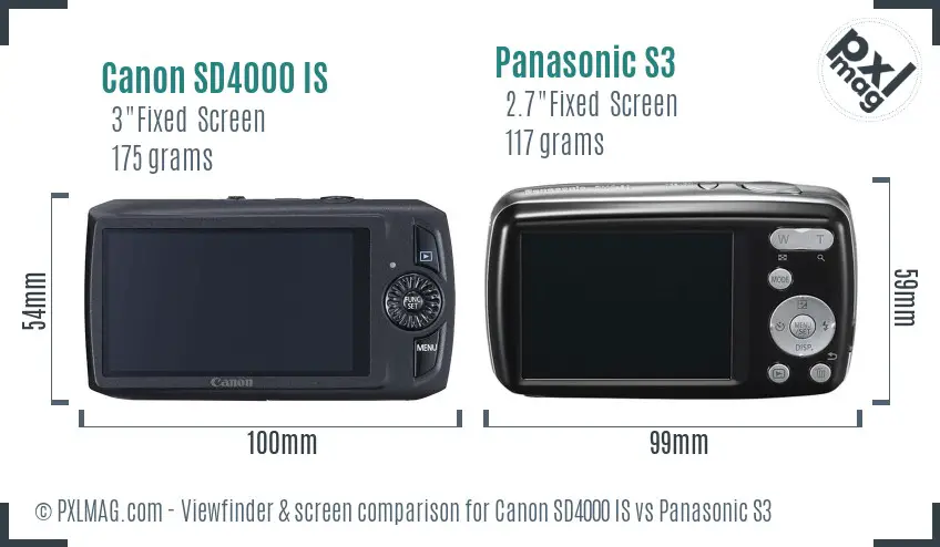Canon SD4000 IS vs Panasonic S3 Screen and Viewfinder comparison Canon SD4000 IS vs Panasonic S3 Screen and Viewfinder comparison