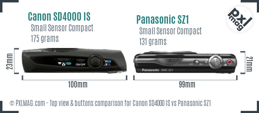 Canon SD4000 IS vs Panasonic SZ1 top view buttons comparison