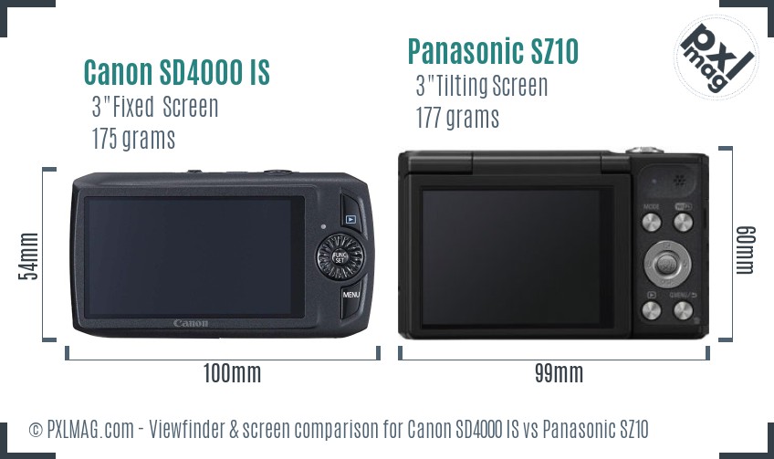 Canon SD4000 IS vs Panasonic SZ10 Screen and Viewfinder comparison