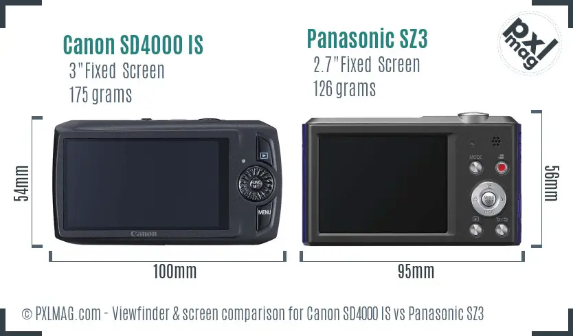 Canon SD4000 IS vs Panasonic SZ3 Screen and Viewfinder comparison