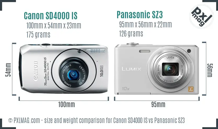 Canon SD4000 IS vs Panasonic SZ3 size comparison