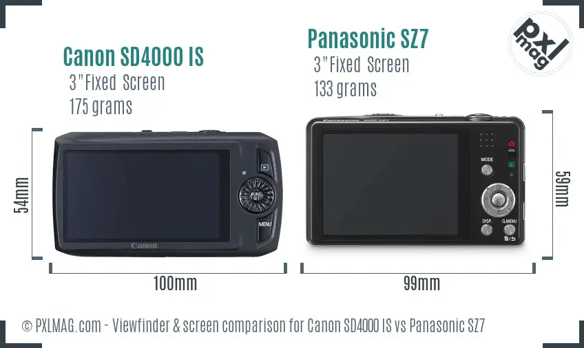 Canon SD4000 IS vs Panasonic SZ7 Screen and Viewfinder comparison