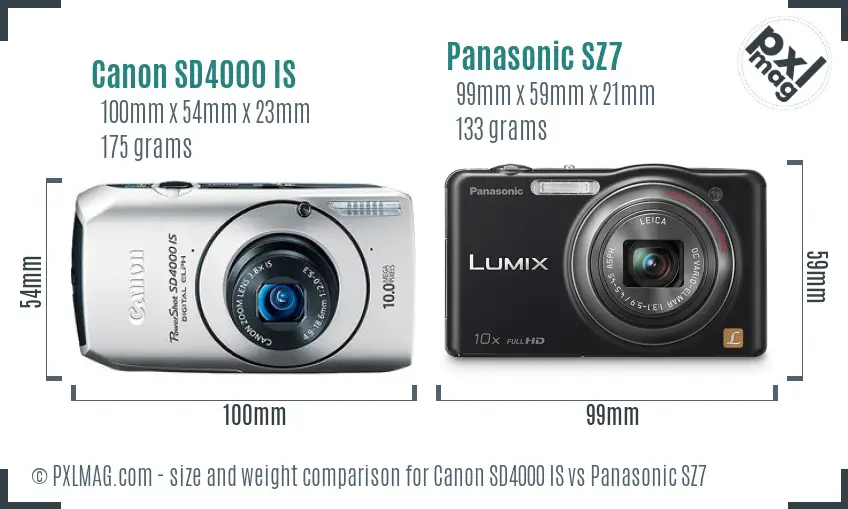 Canon SD4000 IS vs Panasonic SZ7 size comparison