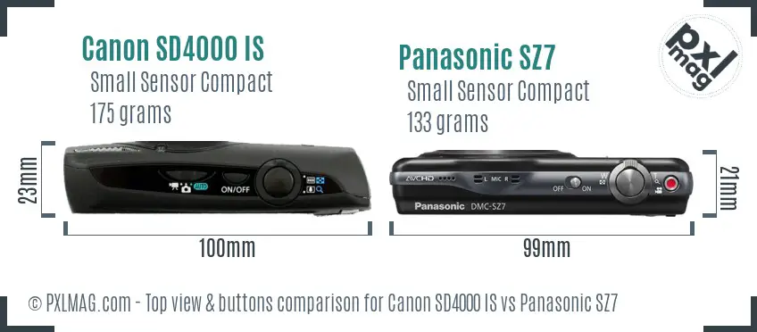 Canon SD4000 IS vs Panasonic SZ7 top view buttons comparison