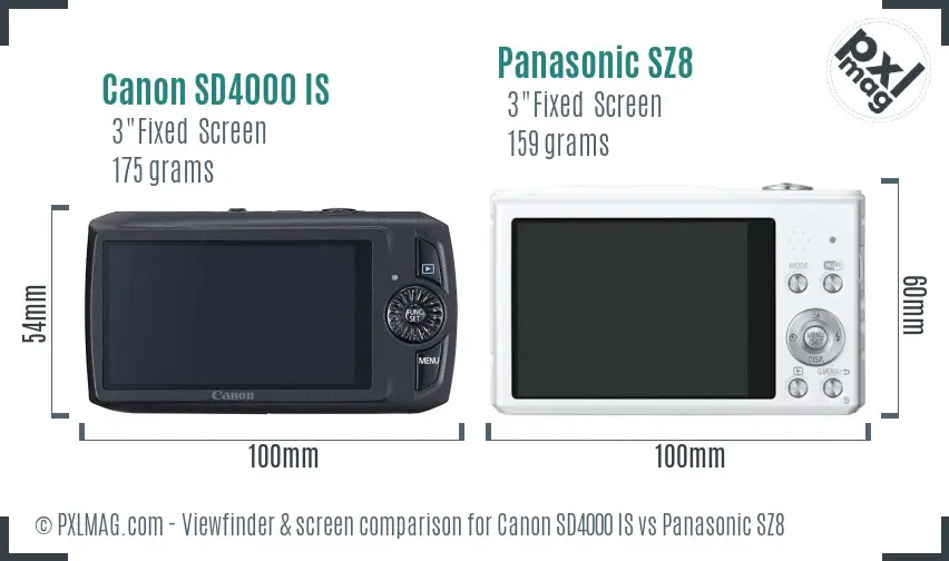 Canon SD4000 IS vs Panasonic SZ8 Screen and Viewfinder comparison Canon SD4000 IS vs Panasonic SZ8 Screen and Viewfinder comparison
