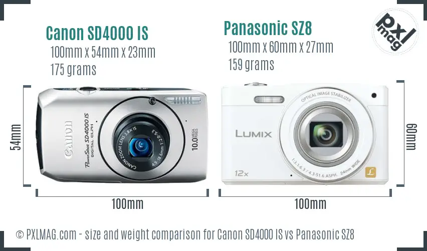 Canon SD4000 IS vs Panasonic SZ8 size comparison Canon SD4000 IS vs Panasonic SZ8 size comparison