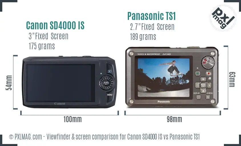 Canon SD4000 IS vs Panasonic TS1 Screen and Viewfinder comparison