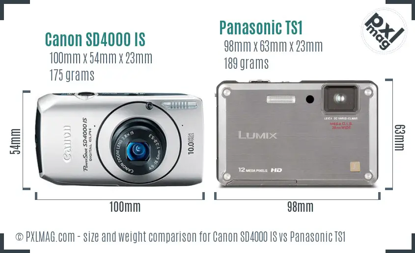 Canon SD4000 IS vs Panasonic TS1 size comparison