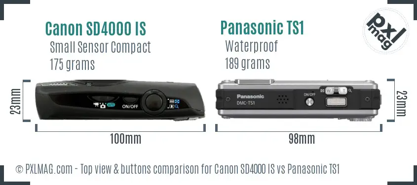 Canon SD4000 IS vs Panasonic TS1 top view buttons comparison