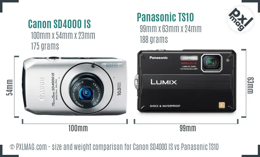 Canon SD4000 IS vs Panasonic TS10 size comparison Canon SD4000 IS vs Panasonic TS10 size comparison