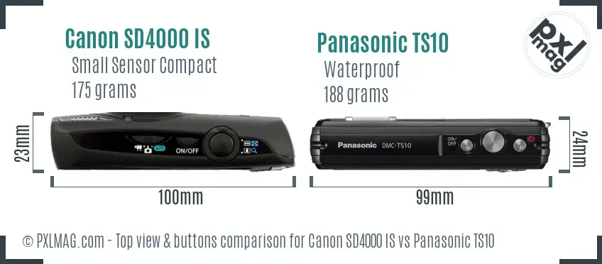 Canon SD4000 IS vs Panasonic TS10 top view buttons comparison Canon SD4000 IS vs Panasonic TS10 top view buttons comparison