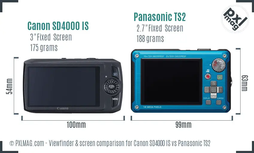 Canon SD4000 IS vs Panasonic TS2 Screen and Viewfinder comparison