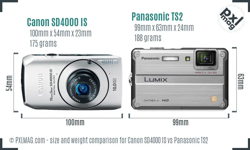 Canon SD4000 IS vs Panasonic TS2 size comparison