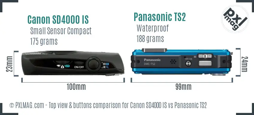 Canon SD4000 IS vs Panasonic TS2 top view buttons comparison