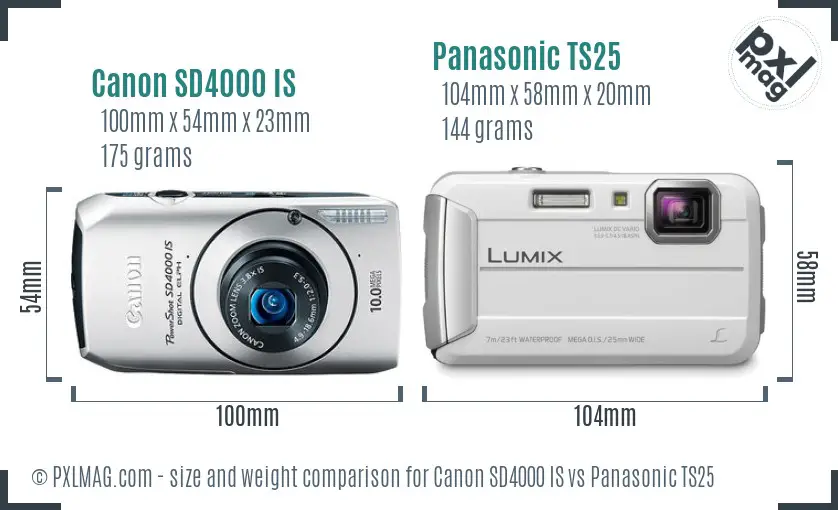 Canon SD4000 IS vs Panasonic TS25 size comparison Canon SD4000 IS vs Panasonic TS25 size comparison