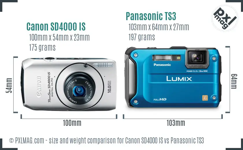Canon SD4000 IS vs Panasonic TS3 size comparison Canon SD4000 IS vs Panasonic TS3 size comparison