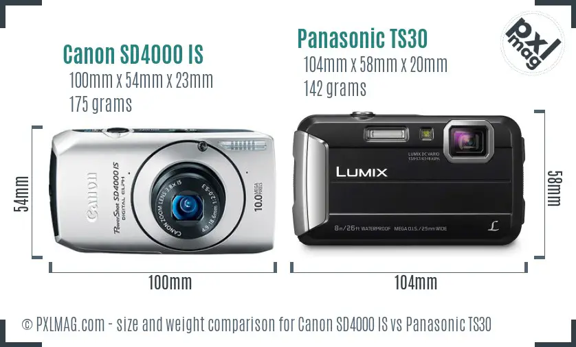 Canon SD4000 IS vs Panasonic TS30 size comparison Canon SD4000 IS vs Panasonic TS30 size comparison