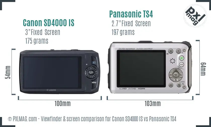 Canon SD4000 IS vs Panasonic TS4 Screen and Viewfinder comparison