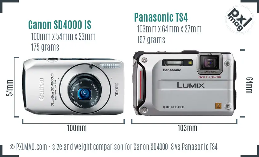 Canon SD4000 IS vs Panasonic TS4 size comparison