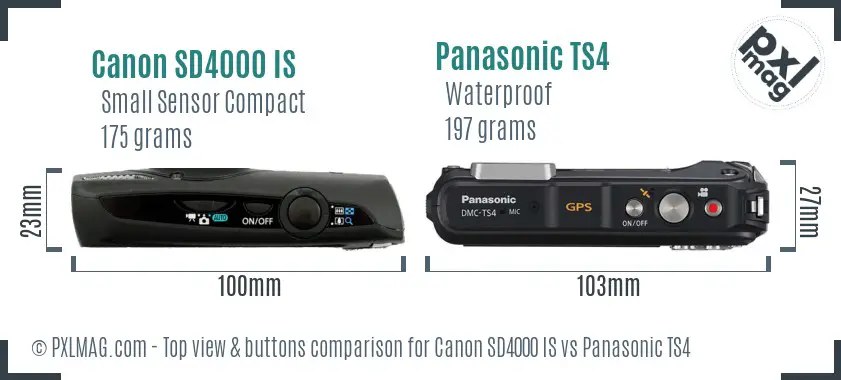 Canon SD4000 IS vs Panasonic TS4 top view buttons comparison