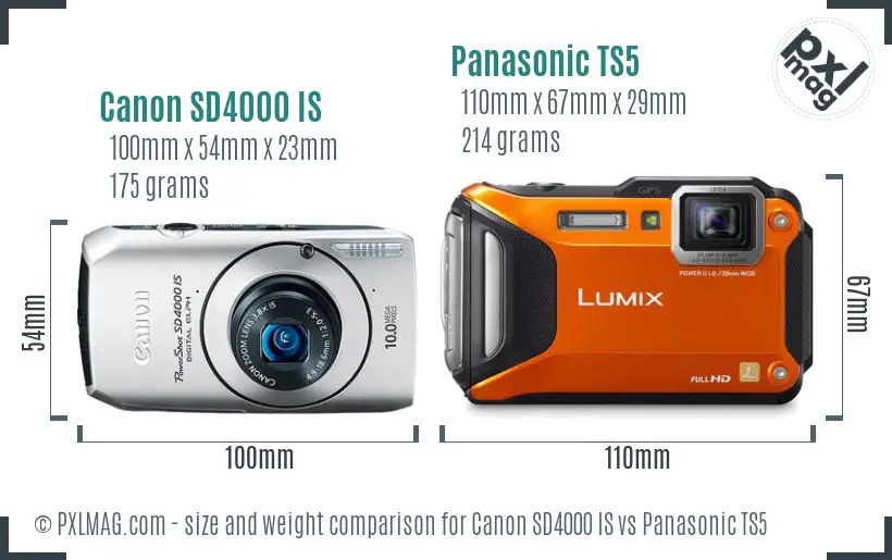 Canon SD4000 IS vs Panasonic TS5 size comparison Canon SD4000 IS vs Panasonic TS5 size comparison
