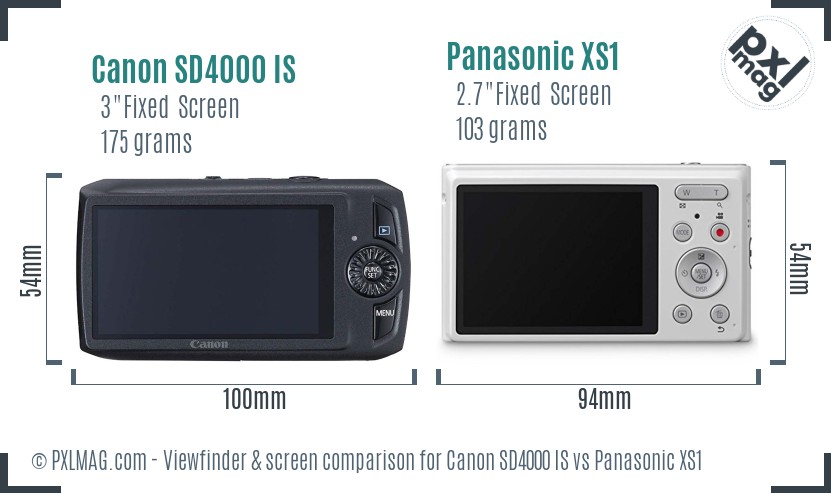 Canon SD4000 IS vs Panasonic XS1 Screen and Viewfinder comparison