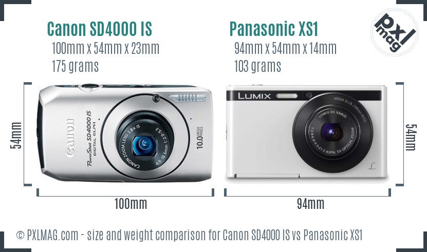 Canon SD4000 IS vs Panasonic XS1 size comparison