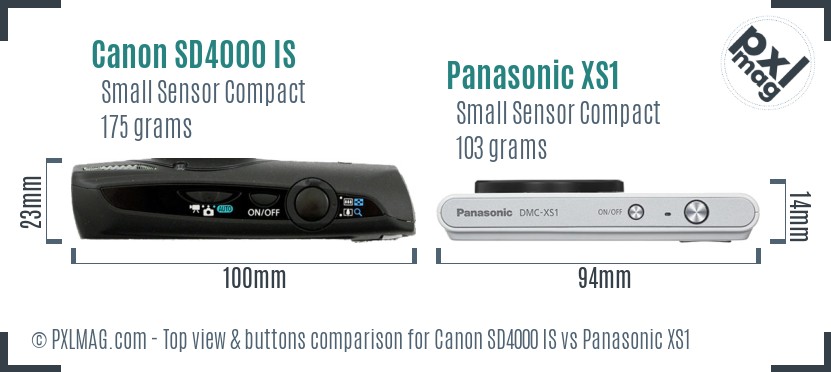 Canon SD4000 IS vs Panasonic XS1 top view buttons comparison