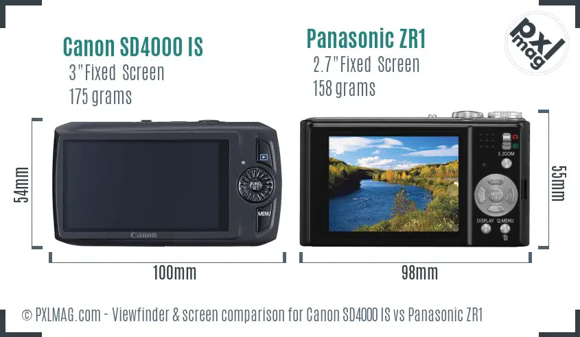 Canon SD4000 IS vs Panasonic ZR1 Screen and Viewfinder comparison