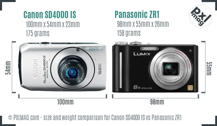 Canon SD4000 IS vs Panasonic ZR1 size comparison