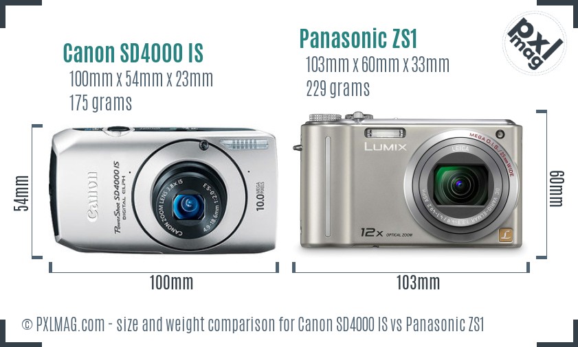 Canon SD4000 IS vs Panasonic ZS1 size comparison