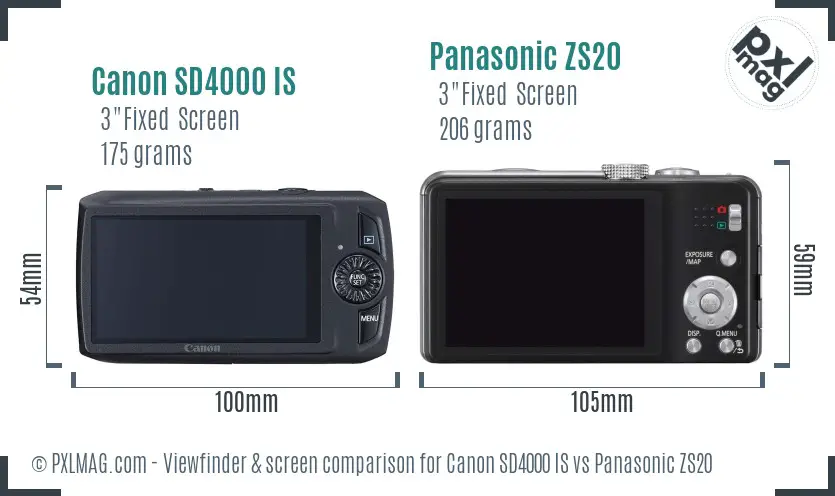 Canon SD4000 IS vs Panasonic ZS20 Screen and Viewfinder comparison