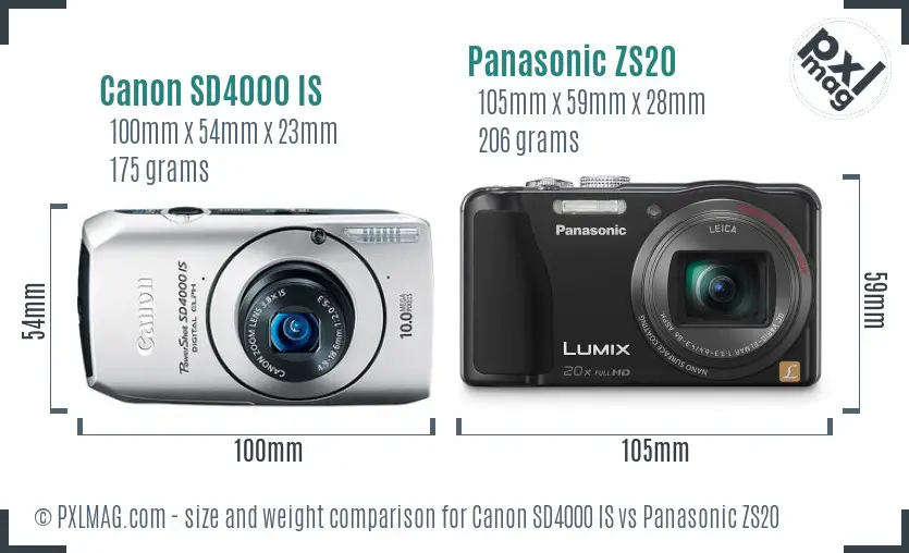 Canon SD4000 IS vs Panasonic ZS20 size comparison