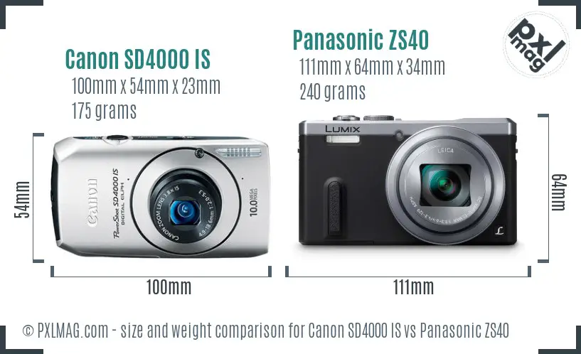 Canon SD4000 IS vs Panasonic ZS40 size comparison