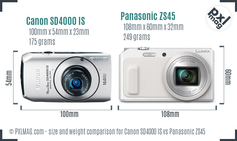 Canon SD4000 IS vs Panasonic ZS45 size comparison