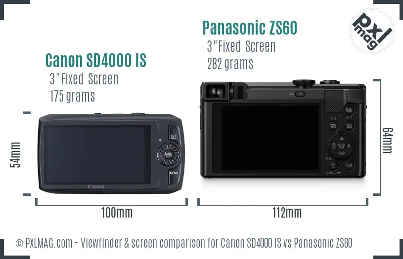 Canon SD4000 IS vs Panasonic ZS60 Screen and Viewfinder comparison Canon SD4000 IS vs Panasonic ZS60 Screen and Viewfinder comparison