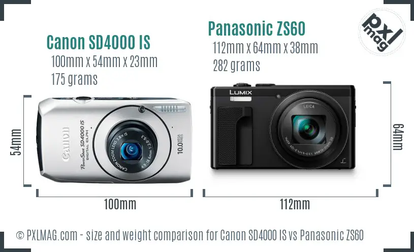 Canon SD4000 IS vs Panasonic ZS60 size comparison Canon SD4000 IS vs Panasonic ZS60 size comparison
