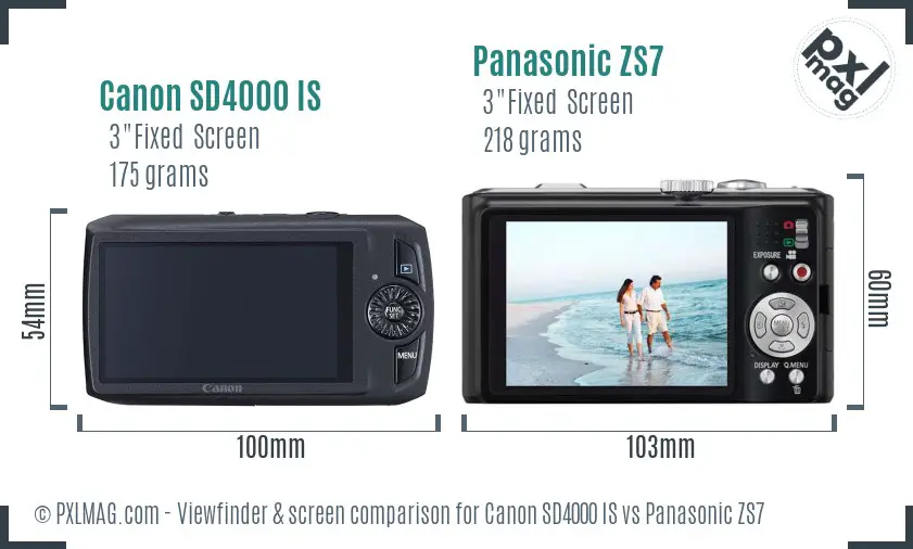 Canon SD4000 IS vs Panasonic ZS7 Screen and Viewfinder comparison