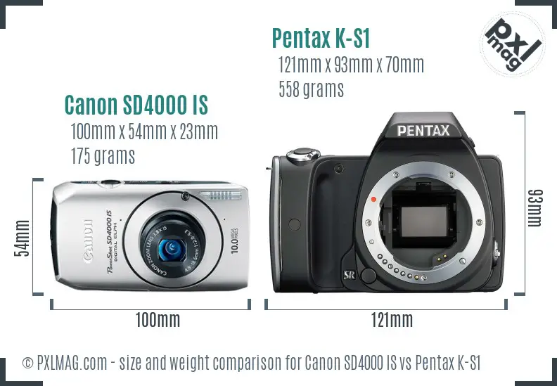 Canon SD4000 IS vs Pentax K-S1 size comparison