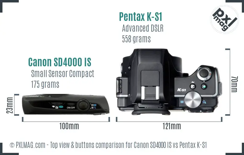 Canon SD4000 IS vs Pentax K-S1 top view buttons comparison
