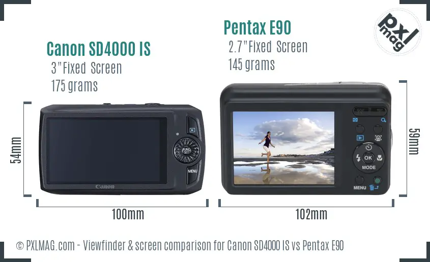 Canon SD4000 IS vs Pentax E90 Screen and Viewfinder comparison