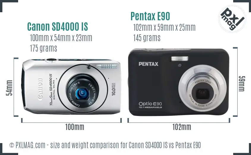 Canon SD4000 IS vs Pentax E90 size comparison