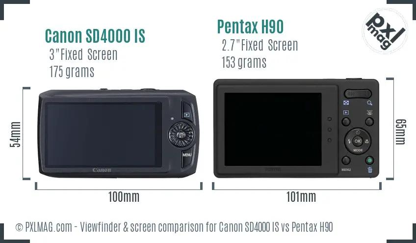 Canon SD4000 IS vs Pentax H90 Screen and Viewfinder comparison