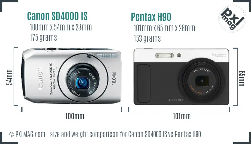 Canon SD4000 IS vs Pentax H90 size comparison