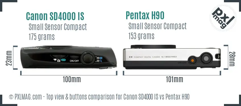 Canon SD4000 IS vs Pentax H90 top view buttons comparison